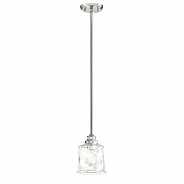 Designers Fountain Drake 60 Watt 1 Light Polished Nickel Mini-Pendant with Clear Hammered Glass Shade 96330-PN